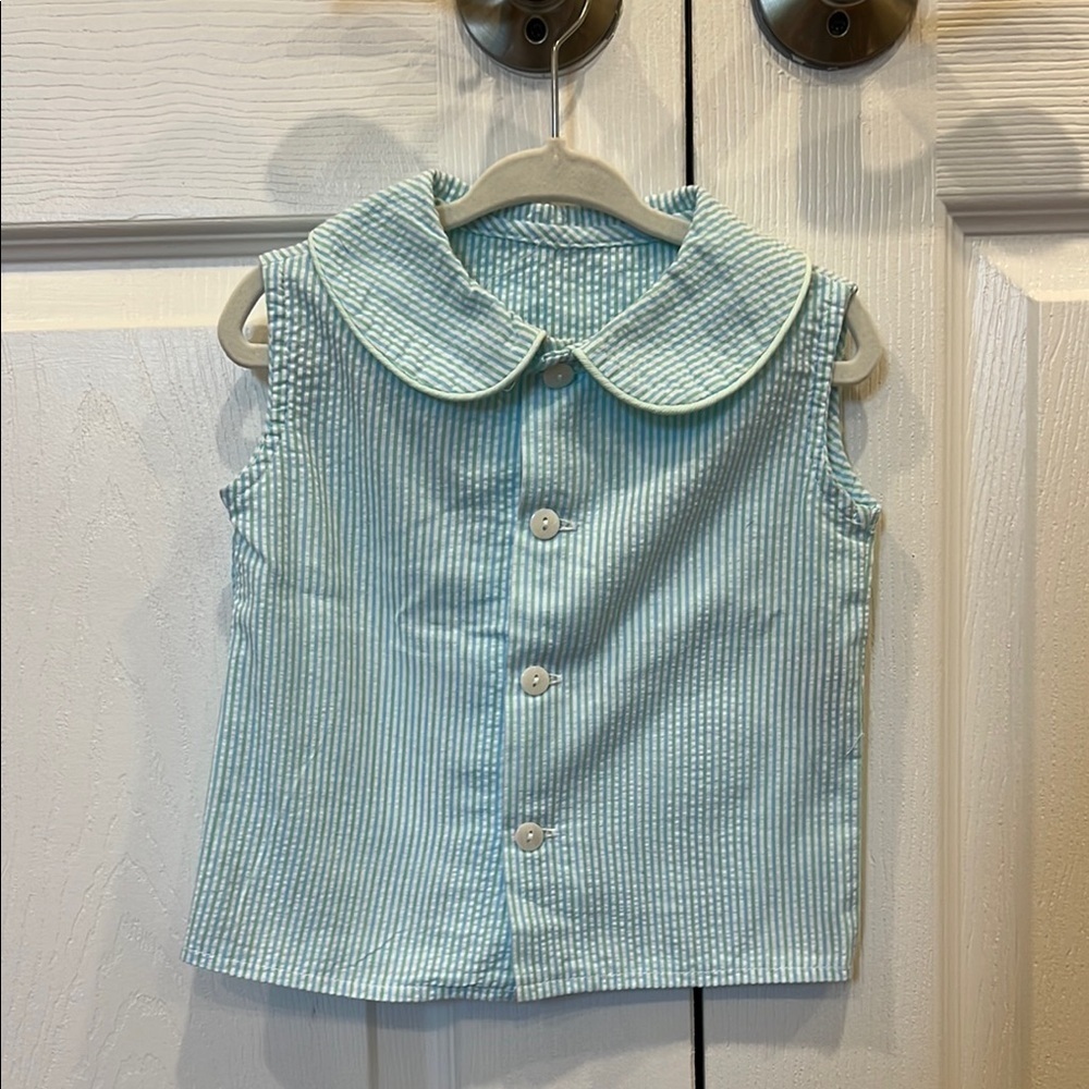 Blue Bumblebee Boutique Seersucker Button Down Sleeveless Top Baby Boy Size‎ 6M